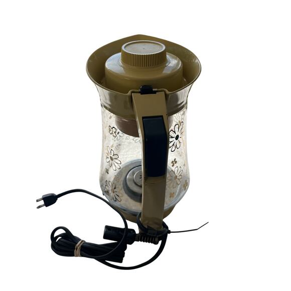 Vtg Sunbeam Vista MCM Glass Percolator 12 Cup Coffee Pot Gold Daisies - Picture 5 of 7